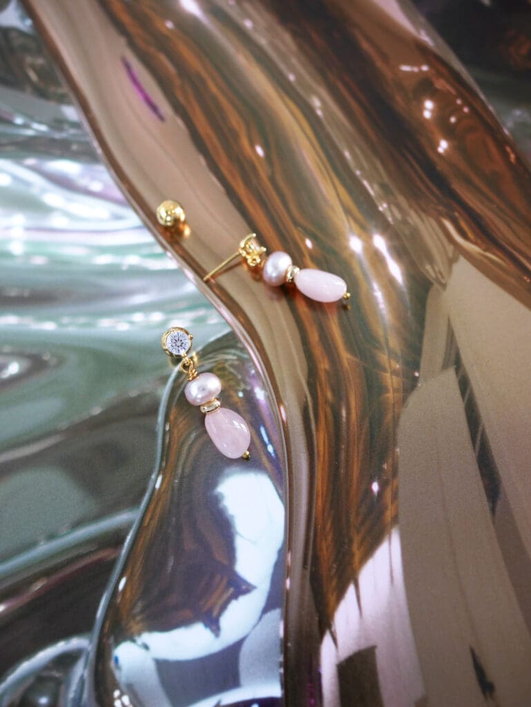 Rose Quartz With Pearl Earrings