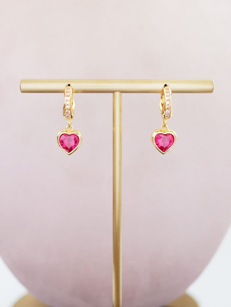 Ruby Heart Gemstone Earrings