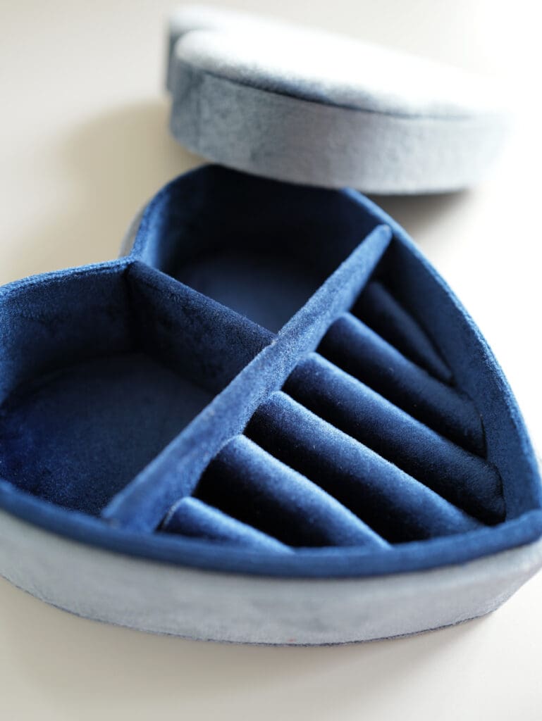 Navy Blue Happy Heart Velvet Jewellery Box