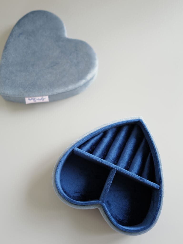 Navy Blue Happy Heart Velvet Jewellery Box