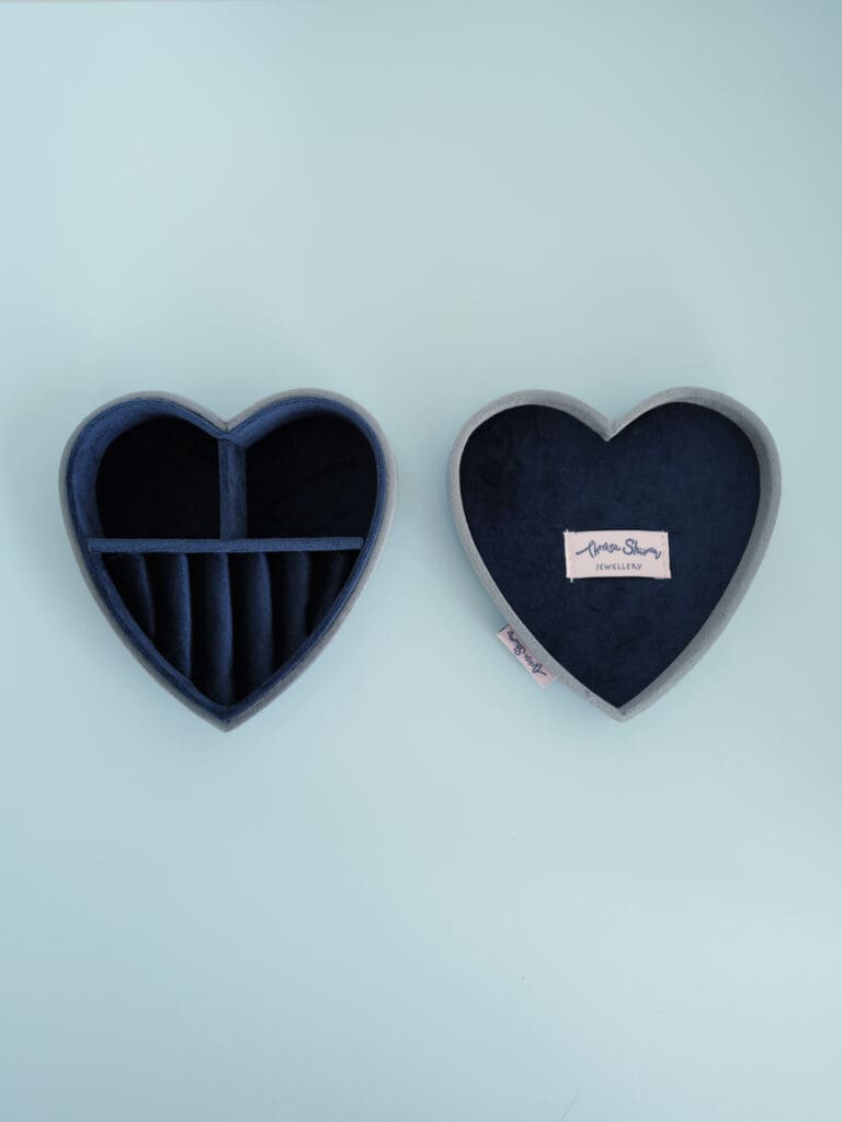 Navy Blue Happy Heart Velvet Jewellery Box