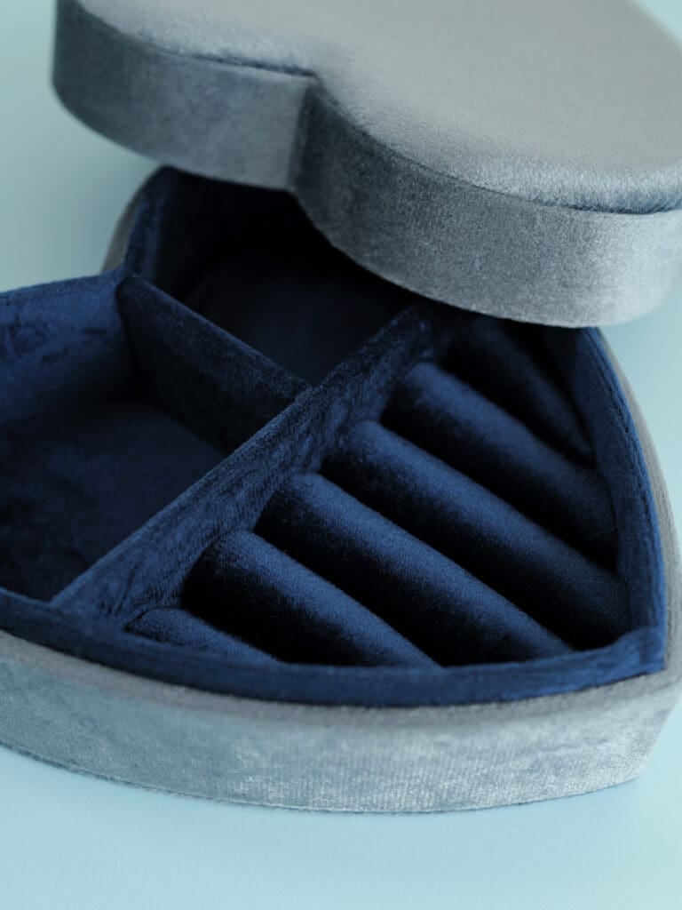 Navy Blue Happy Heart Velvet Jewellery Box