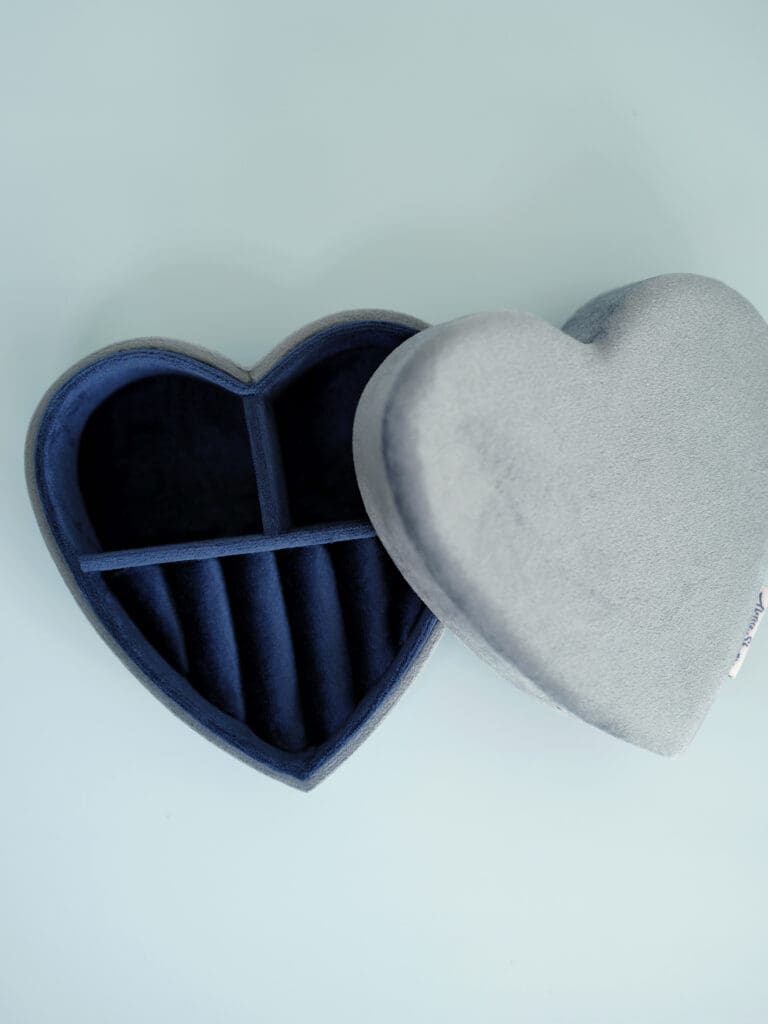Navy Blue Happy Heart Velvet Jewellery Box