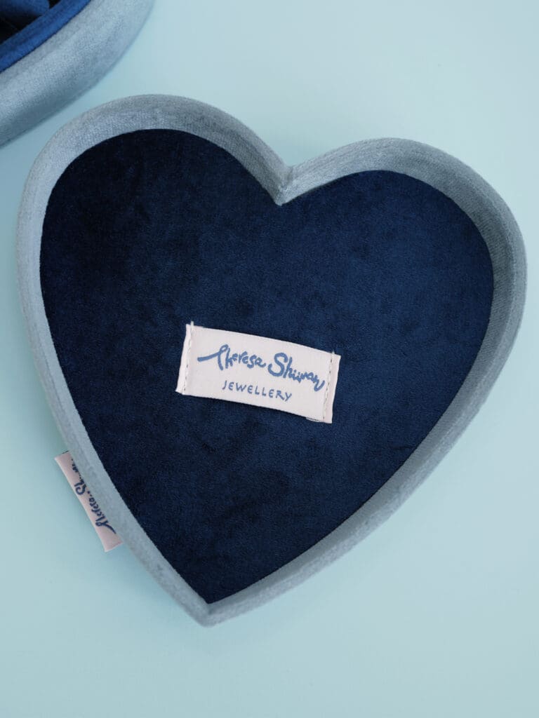 Navy Blue Happy Heart Velvet Jewellery Box