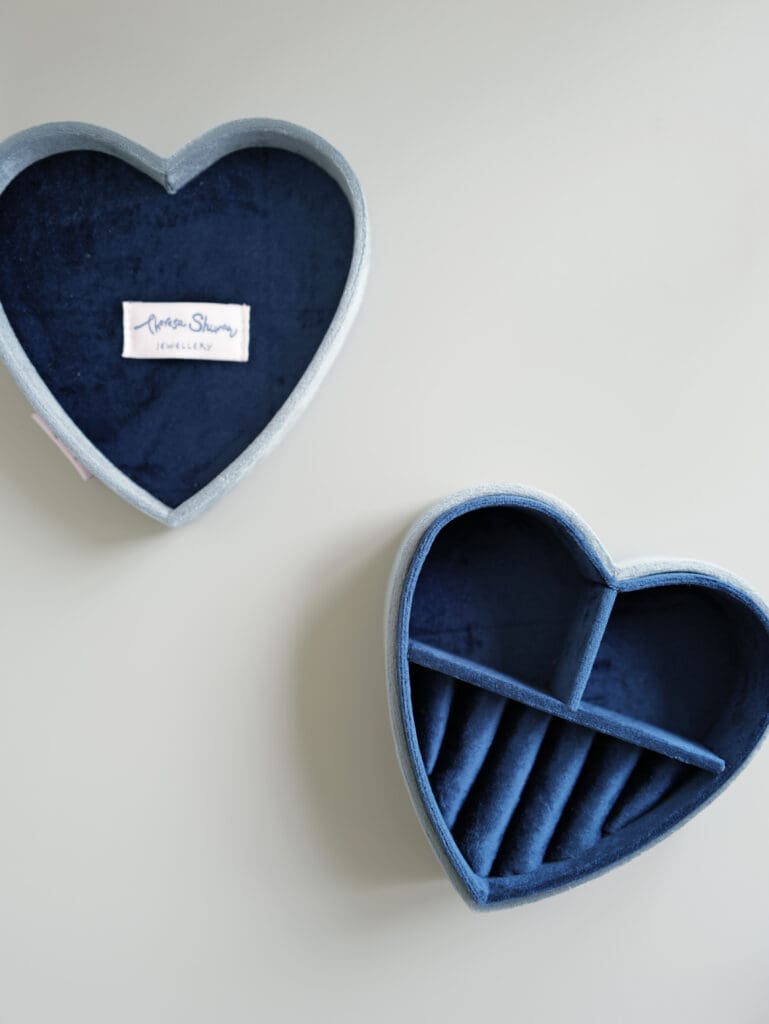 Navy Blue Happy Heart Velvet Jewellery Box