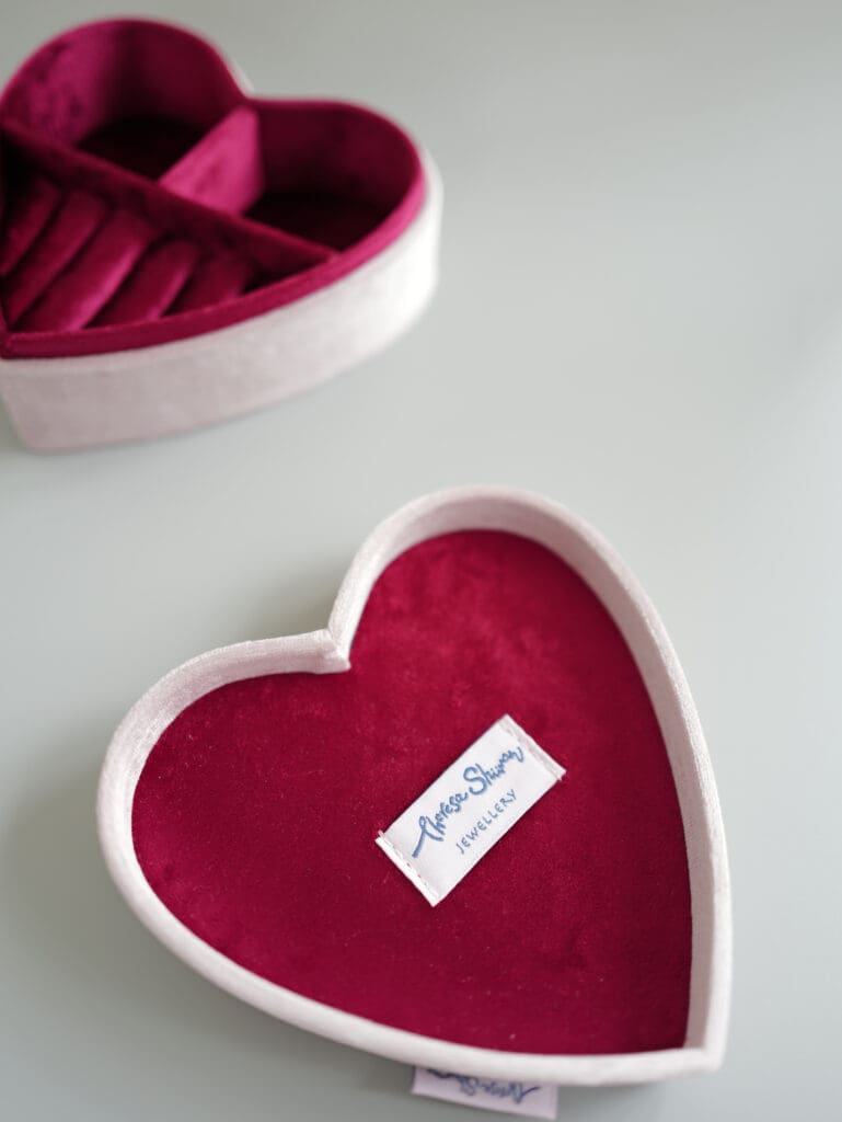 Burgundy Happy Heart Velvet Jewellery Box