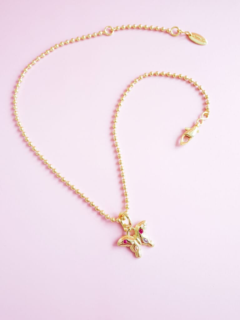 Fish & Ball 18″ Necklace + Pink Butterfly Charm