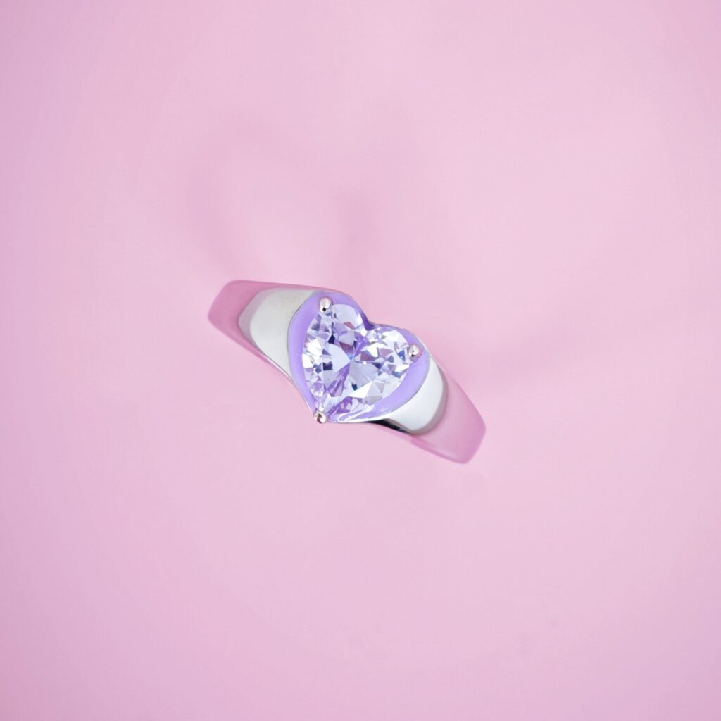 Enamel Sweet Heart Gemstone Ring