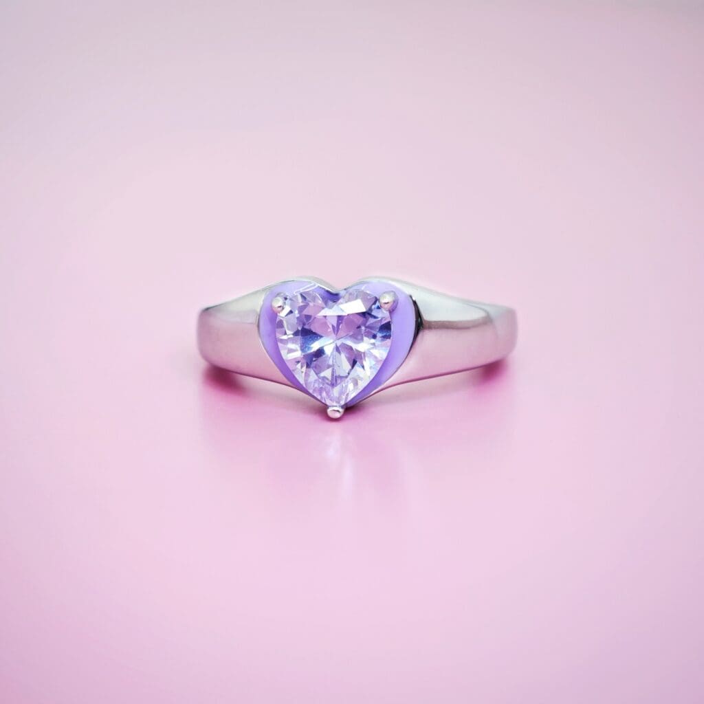 Enamel Sweet Heart Gemstone Ring